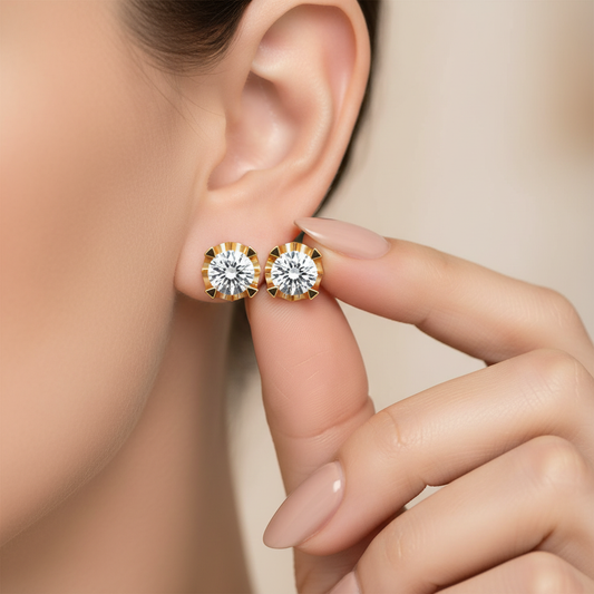 Vintage Crown Round Cut Lab Grown Diamond Studs