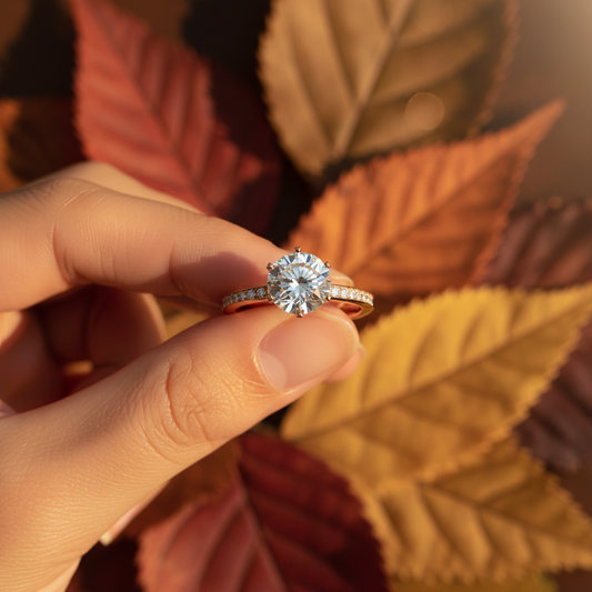 Round Moissanite Diamond 6-Prong Channel Set Wedding Ring