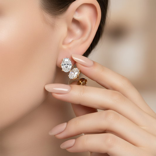 Oval Cut Lab Grown Diamond 6 Prong Gold Stud