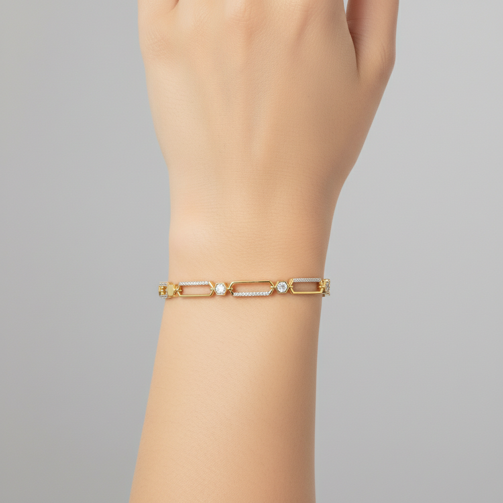Modern Geometric Lab Grown Diamond Bracelet in Yellow Gold