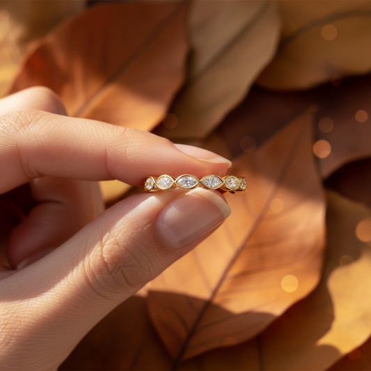 Majestic Marquise Moissanite Eternity Gold Band