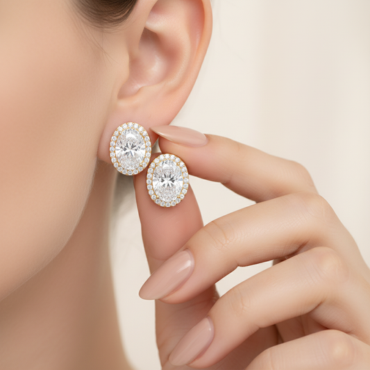 Elite Oval Cut Moissanite Diamond Halo Earrings