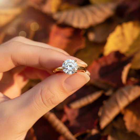 Round Moissanite Diamond 4-Claw Prong Bridal Ring