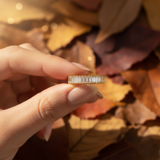 Yellow Gold Baguette Moissanite Eternity Wedding Band