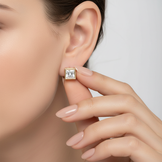 Princess Cut Lab Grown Diamond Bezel Set Stud