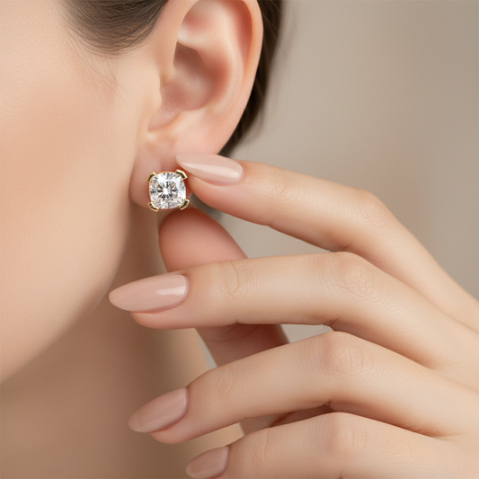 Cushion Cut Moissanite Diamond Chunky Prong Stud Earrings