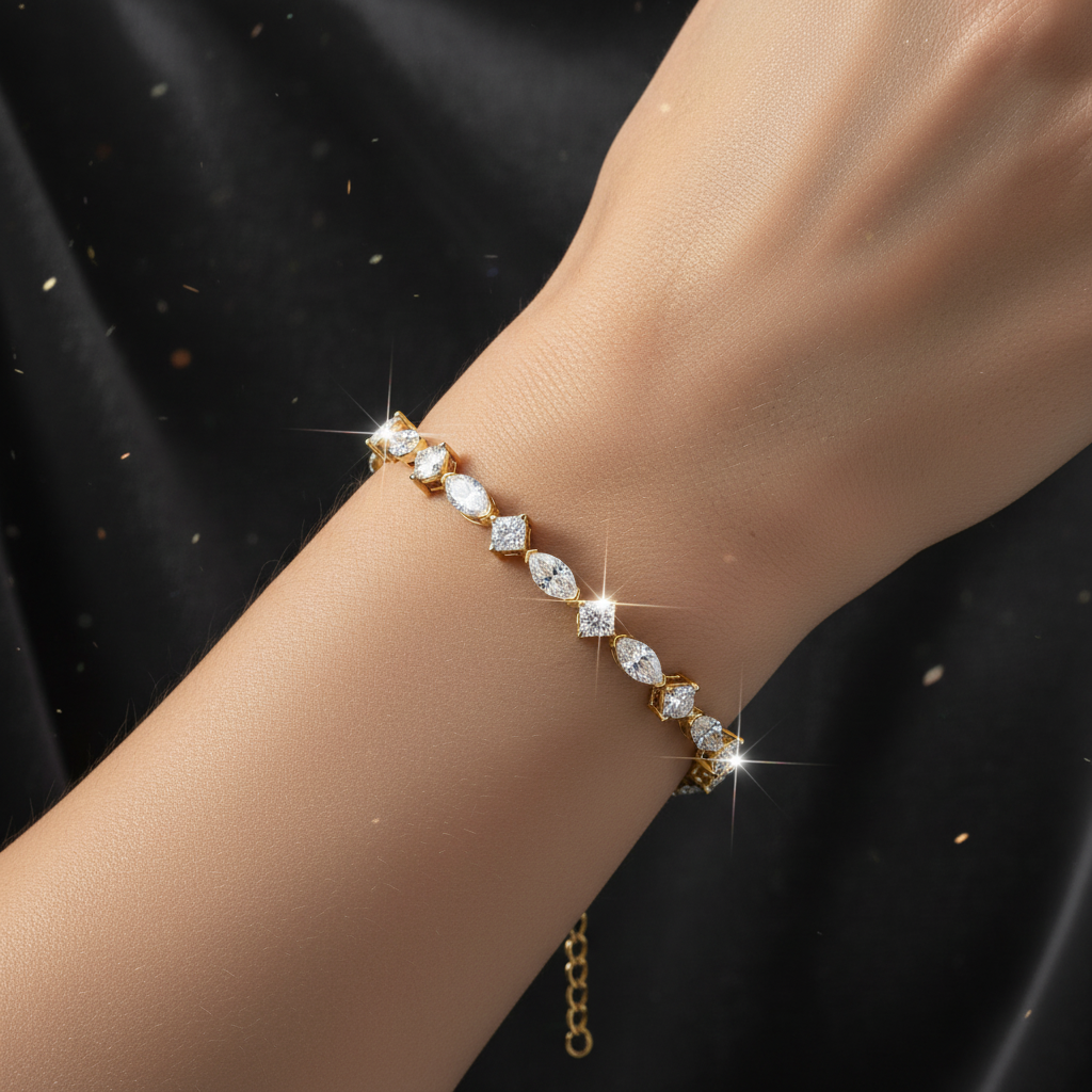 Marquise & Princess Cut Moissanite Diamond Tennis Bracelet