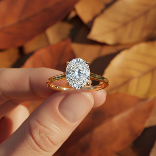 14K Yellow Gold Oval Cut Moissanite Diamond Solitaire Ring