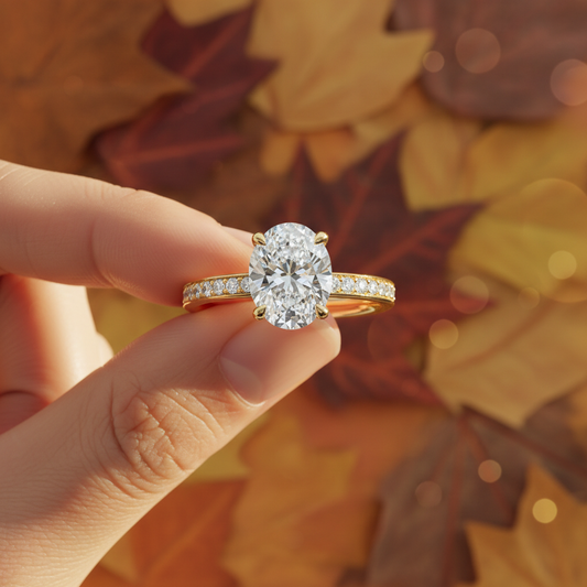 Oval Moissanite Diamond Channel Set Pave Wedding Ring