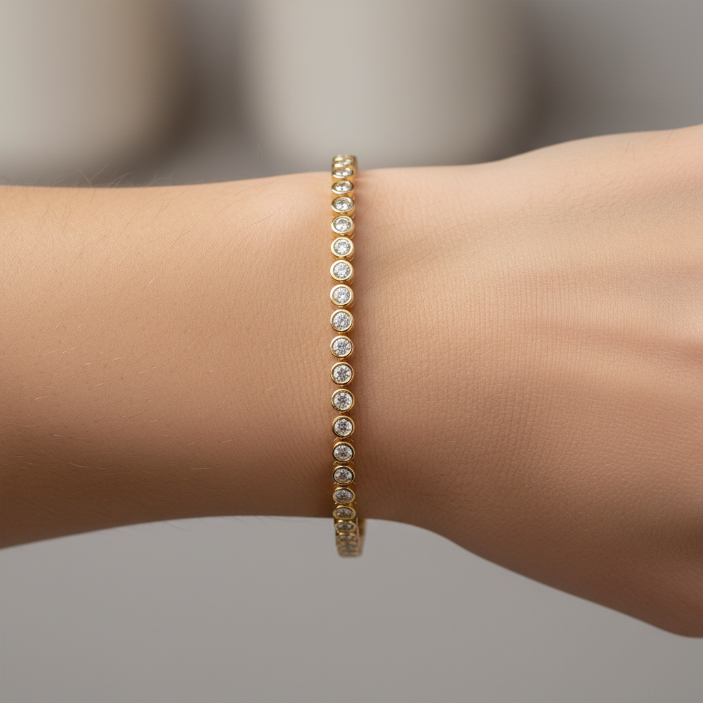 Round Cut Moissanite Bezel Tennis Bracelet