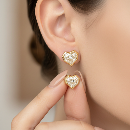 Heart Shape Lab Grown Diamond Modern Gold Stud