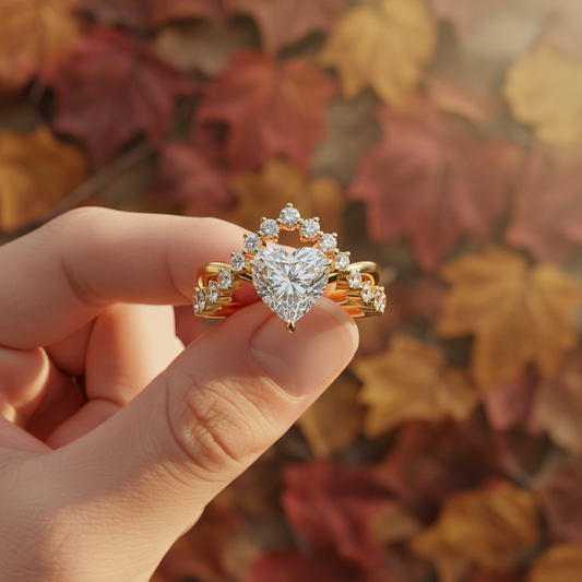 Classic Heart solitaire and round lab grown diamond ring