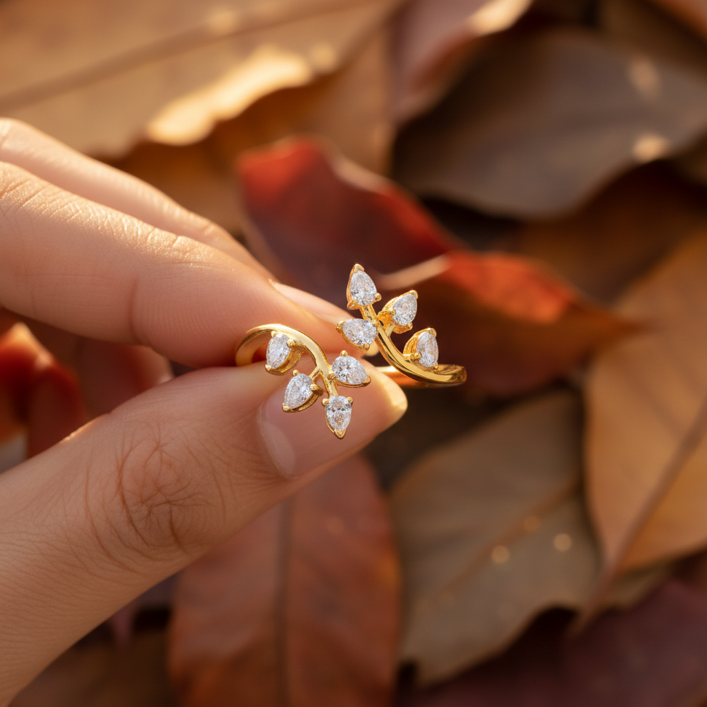 Pear Cut Moissanite Leaf Branch Wrap Ring