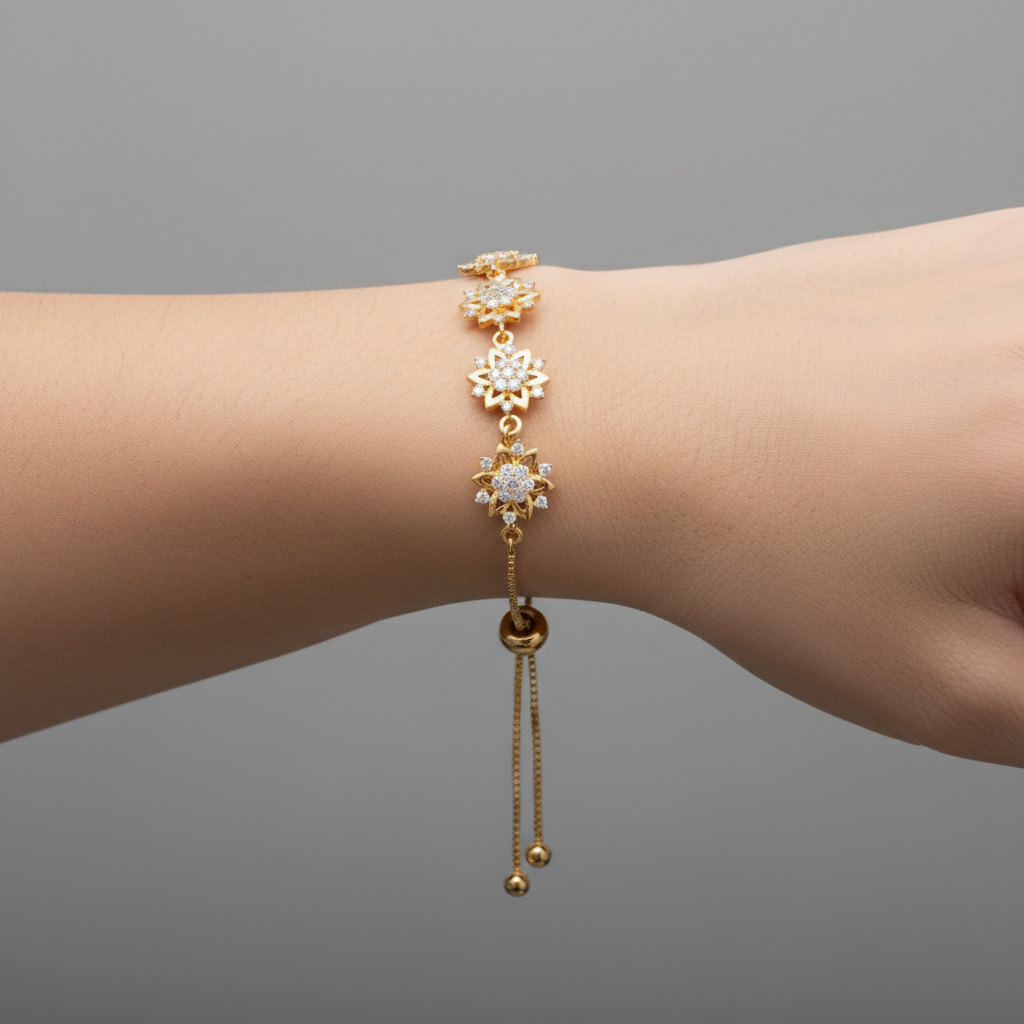 Delicate Flower Lab Grown Diamond Adjustable Gold Bracelet