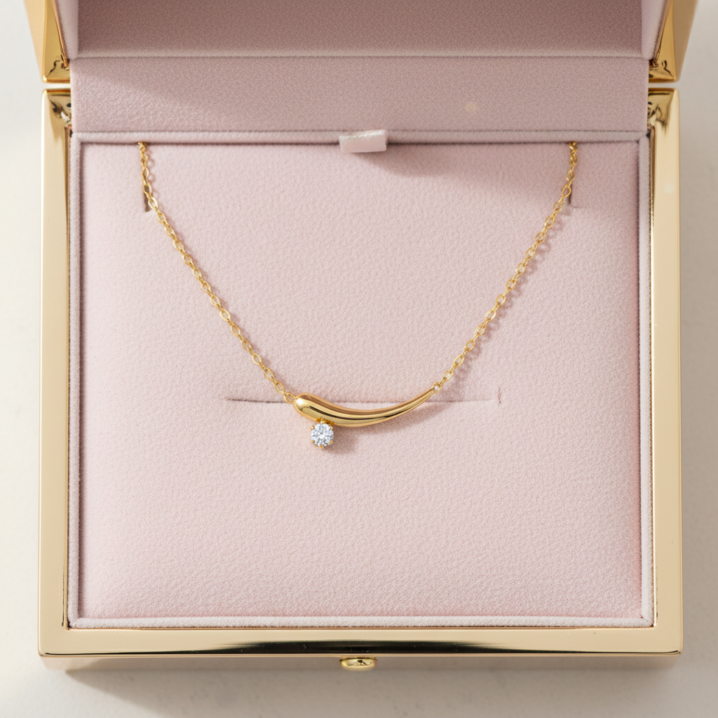 Sculpted Curve Moissanite Diamond Pendant in Yellow Gold