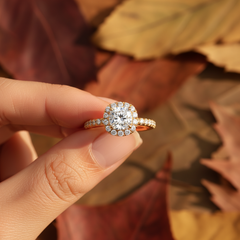 Elegance Cushion Cut Moissanite Diamond Halo Bridal Ring