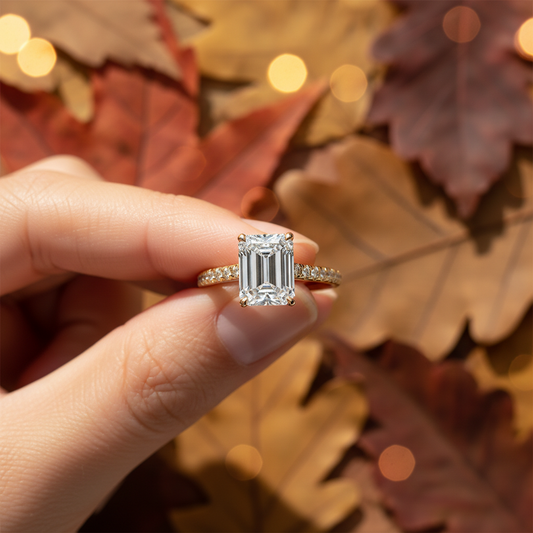 14K Yellow Gold Emerald Cut Moissanite Diamond Engagement Ring