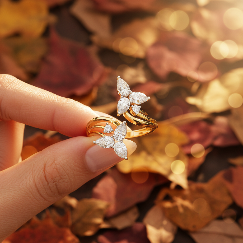 Elegance Pear Cut Moissanite Diamond Open Shank Wedding Ring