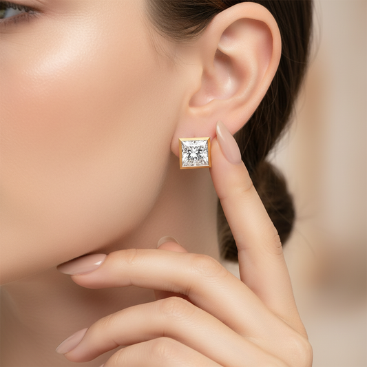 Princess Cut 2 CT Lab Diamond Clean Bezel Stud Earrings