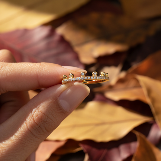 Round Cut Moissanite Diamond Crown Band Throne Ring