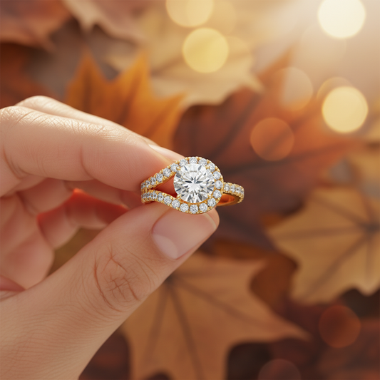 Round Cut Moissanite Diamond Infinite Halo Wedding Ring