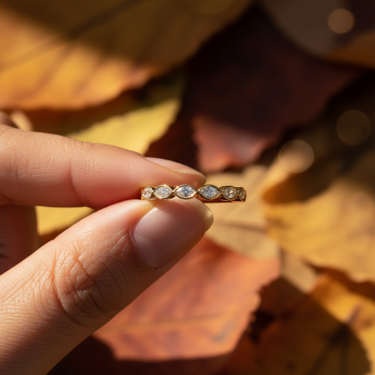 Modern Marquise Moissanite Half Eternity Gold Band