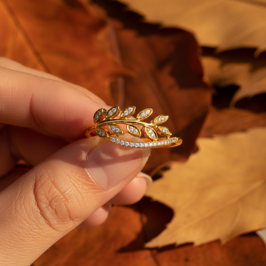 Round Cut Moissanite Leaf Wrap Twist Branch Charm Ring