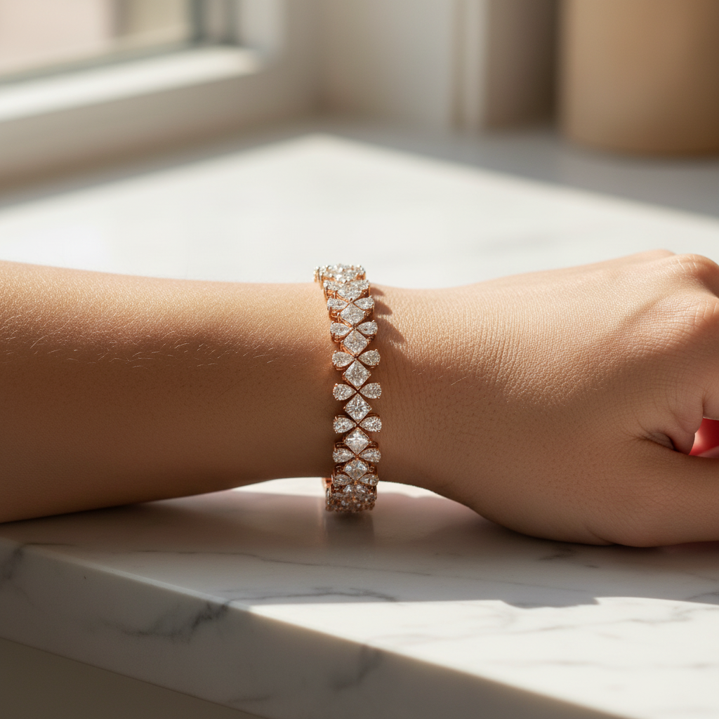 3 Row Fancy Cut Lab Grown Diamond Tennis Bracelet