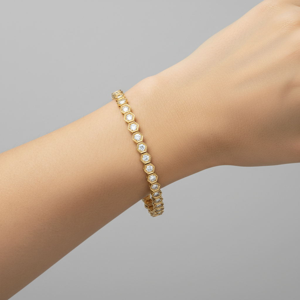 Luxury Hexagon Set Lab Grown Diamond Tennis Bracelet