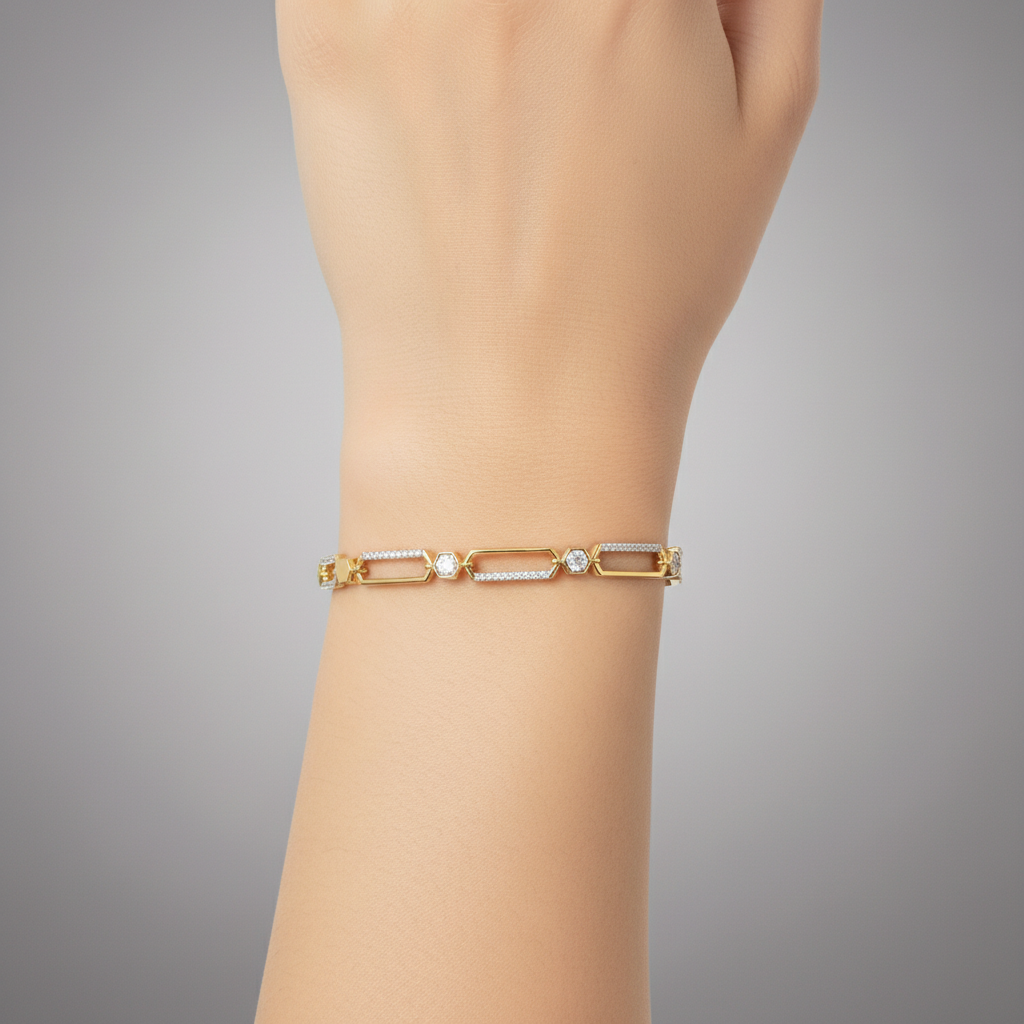 Modern Geometric Moissanite Diamond Bracelet in Yellow Gold