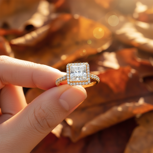Princess Cut Moissanite Halo Bridal Ring