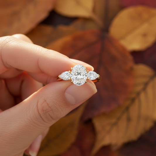 Oval & Pear Three-Stone Lab Grown Diamond Engagement Ring