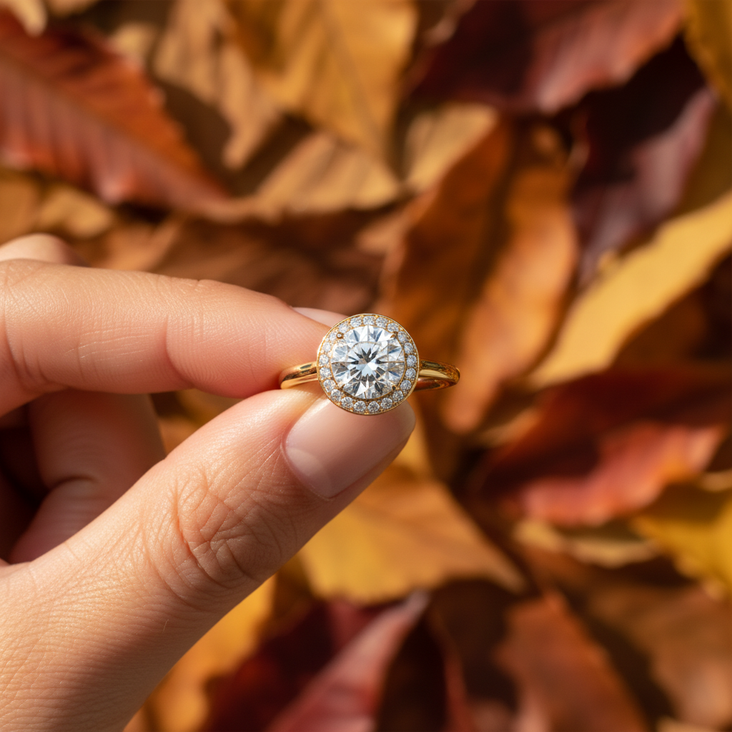 Round Cut Moissanite Diamond Halo Bridal Ring