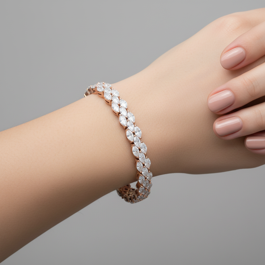 3 Row Marquise Cut Moissanite Tennis Bracelet