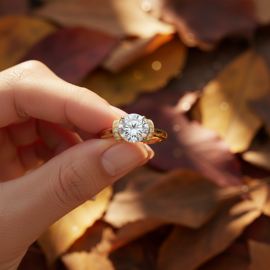 Round Solitaire Pave Setting Moissanite Diamond Ring Engagement Ring