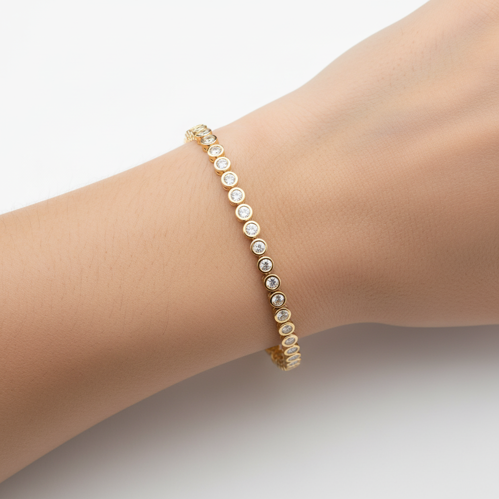 Round Cut Lab Grown White Sapphire Bezel Tennis Bracelet