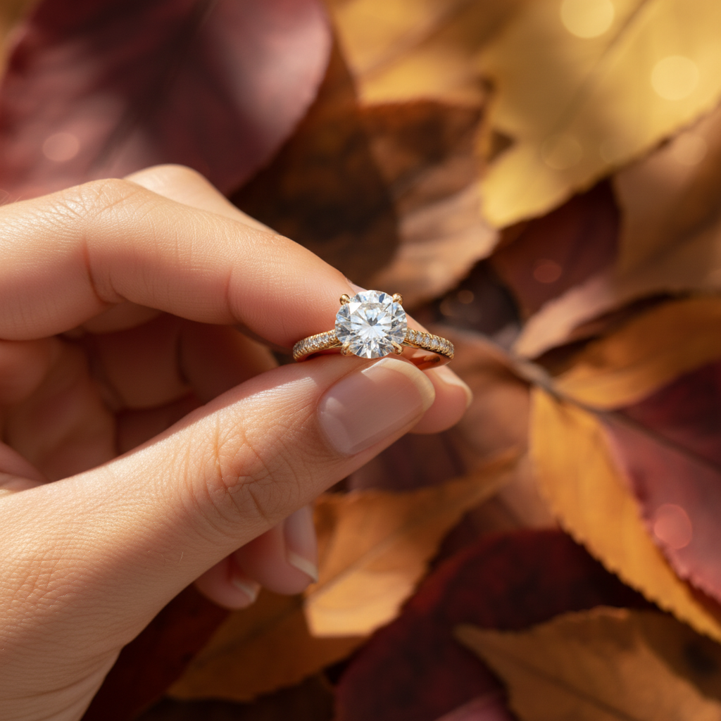 Round Cut Moissanite Diamond 4 Prong Setting Solitaire Engagement Ring