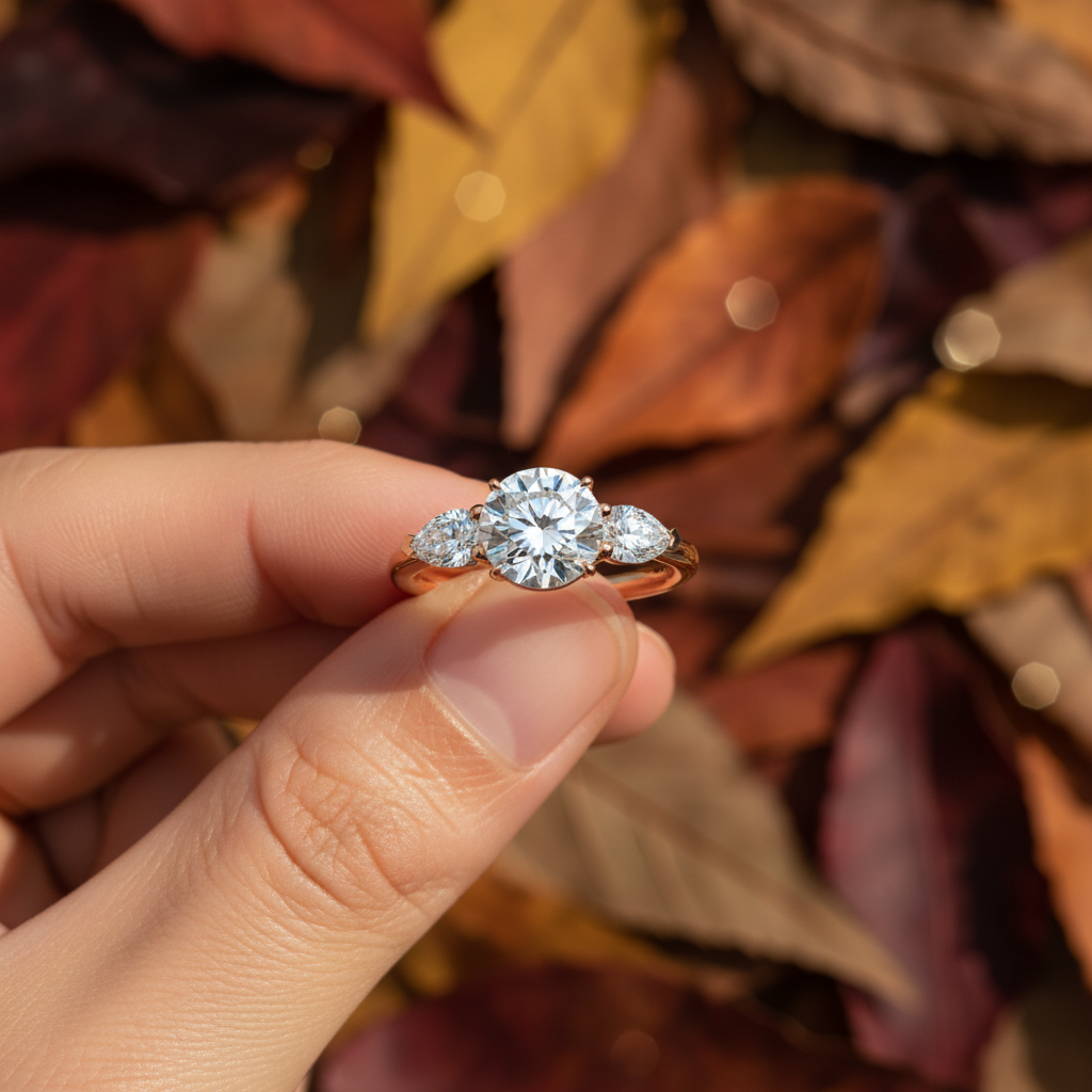 Round & Pear Moissanite Ring Trio Engagement Ring 1.5 CT | Yana Jewels