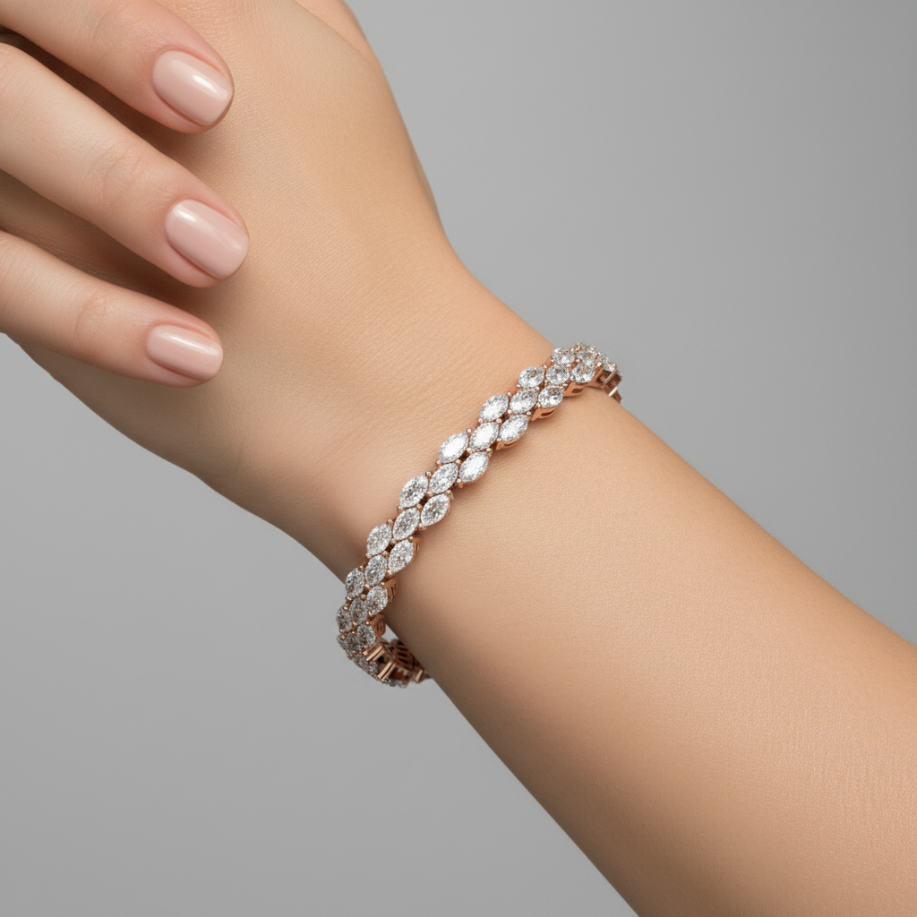 3 Row Marquise Cut Lab Grown Diamond Tennis Bracelet