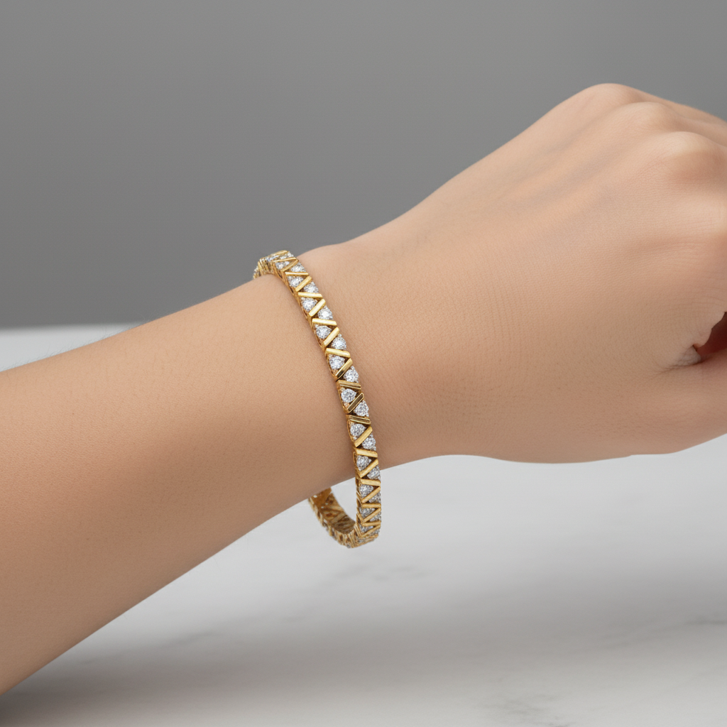 Modern Zig-Zag Round Cut Lab Grown Diamond Tennis Bracelet