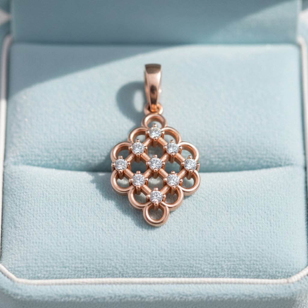 Elegant Rose Gold Moissanite Diamond Lattice Pendant