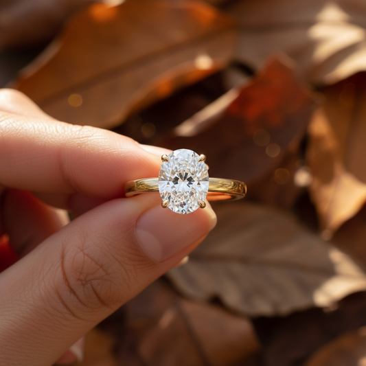 Oval Moissanite Diamond 4-Claw Prong Solitaire Bridal Ring