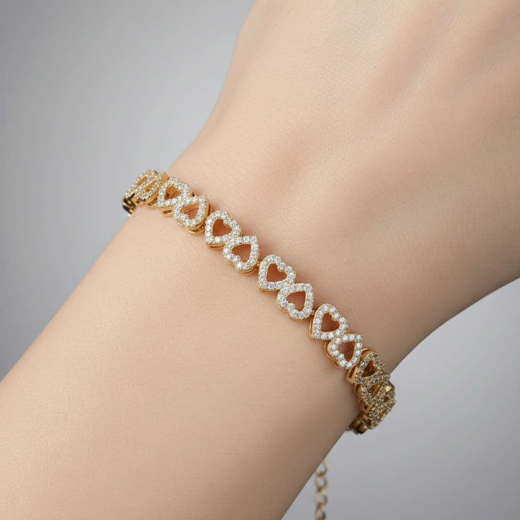 Golden Heart Moissanite Diamond Bracelet in Yellow Gold