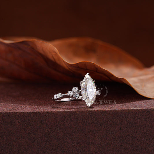 Vintage Style Marquise Cut Diamond Engagement Ring with Muse-Knife Edge Band - 1.0-2.0 CT Lab Grown Diamond
