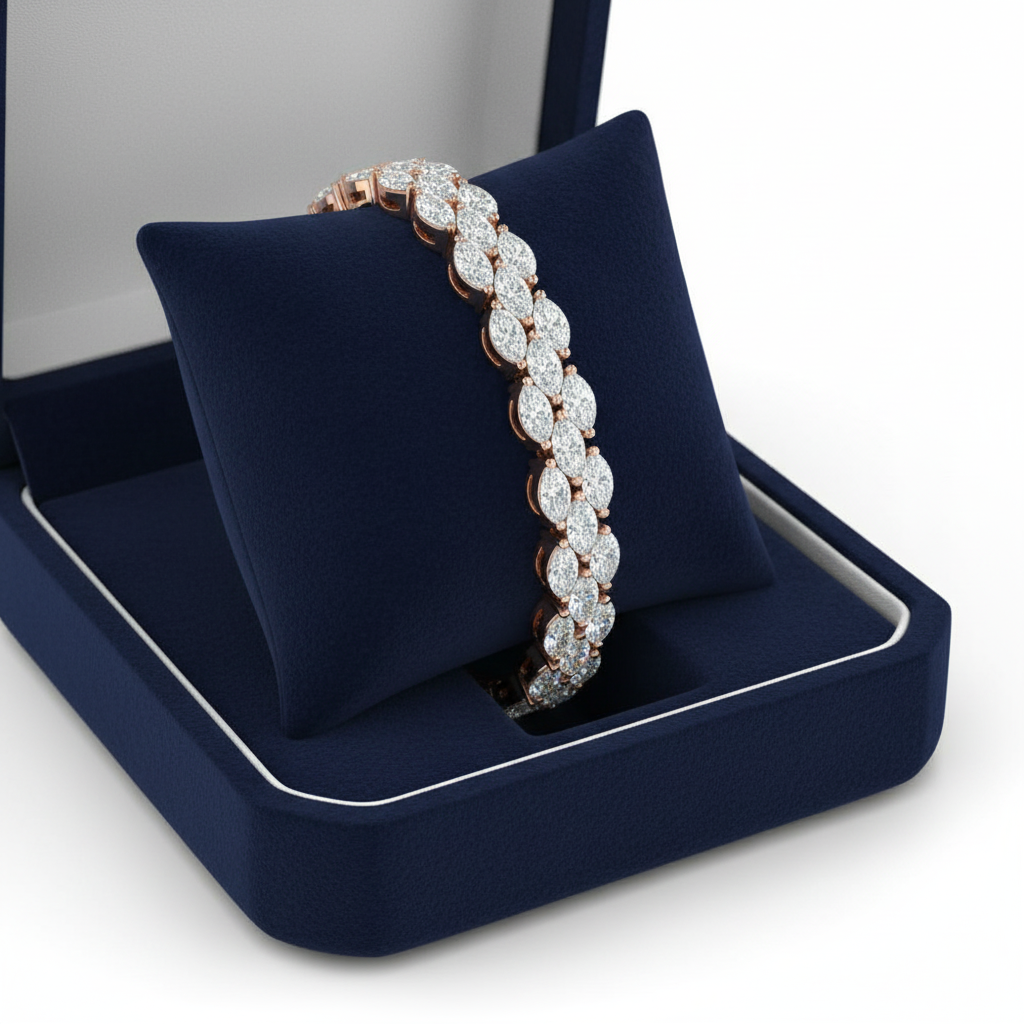 3 Row Marquise Cut Lab Grown Diamond Tennis Bracelet