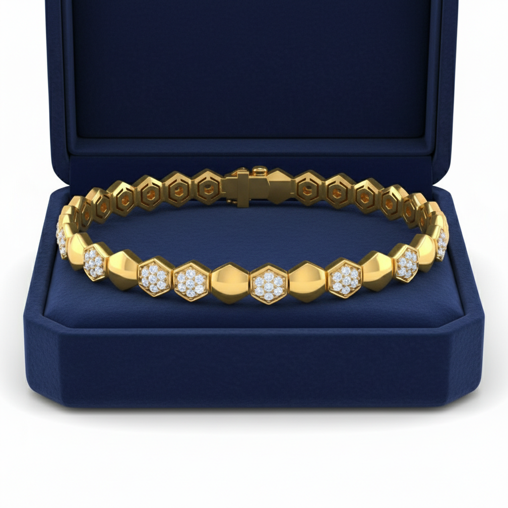 Contemporary Hexagon Round Cut Moissanite Diamond Bracelet