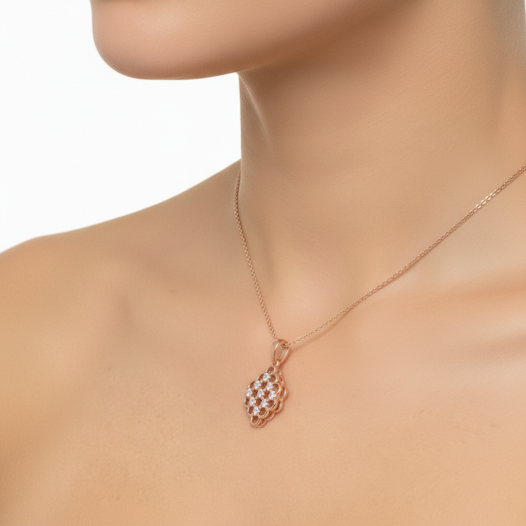 Elegant Rose Gold Lab Grown Diamond Lattice Pendant