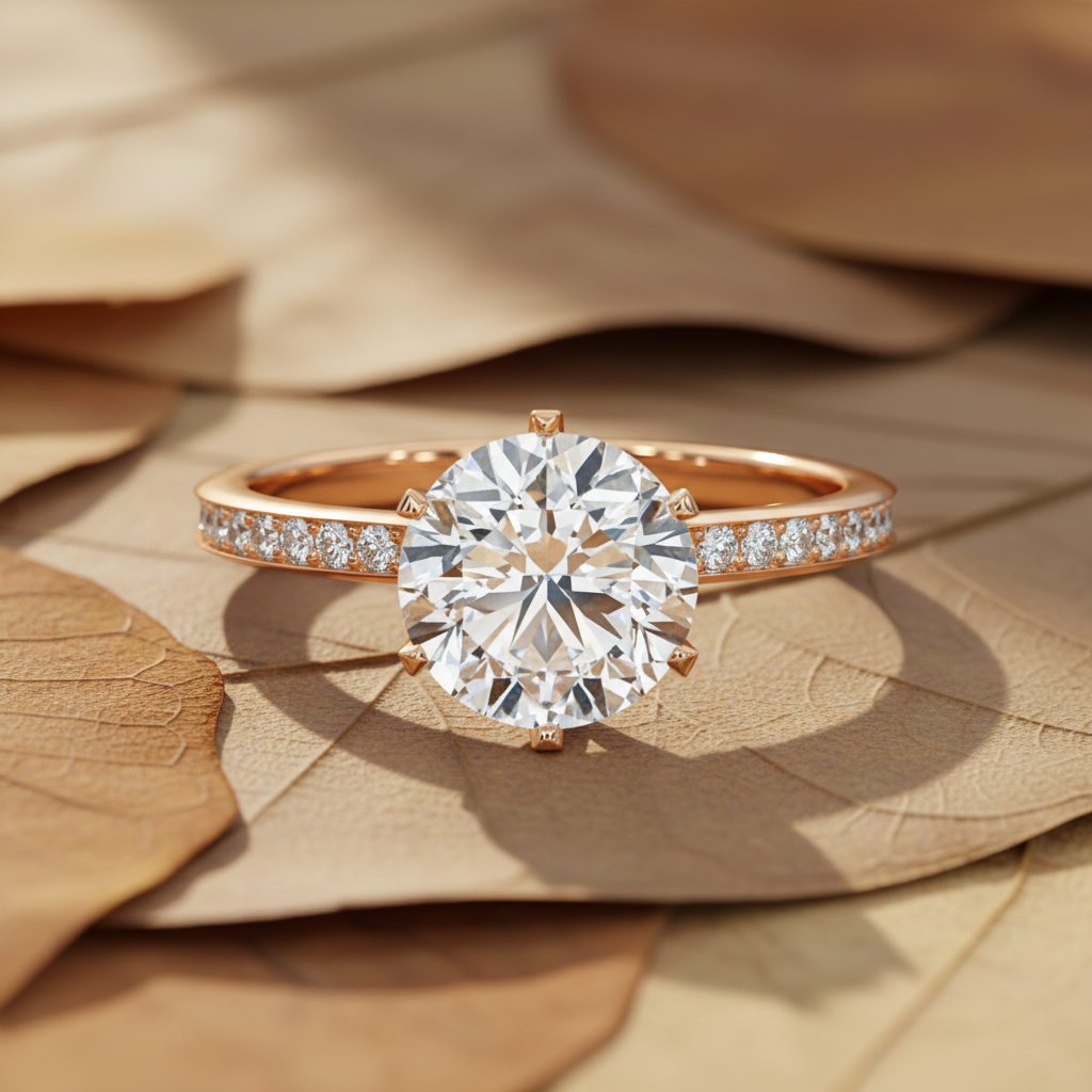 Round Moissanite Diamond 6-Prong Channel Set Wedding Ring