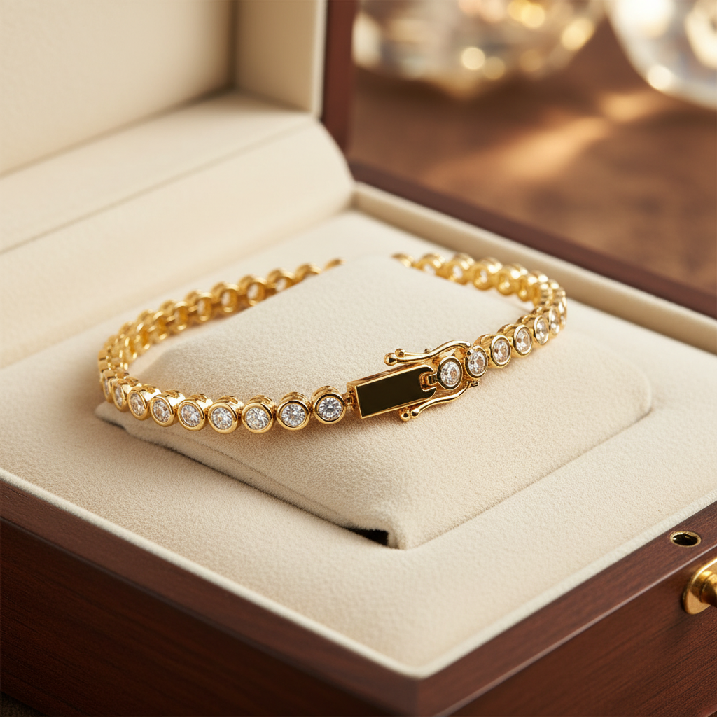 Round Cut Lab Grown White Sapphire Bezel Tennis Bracelet