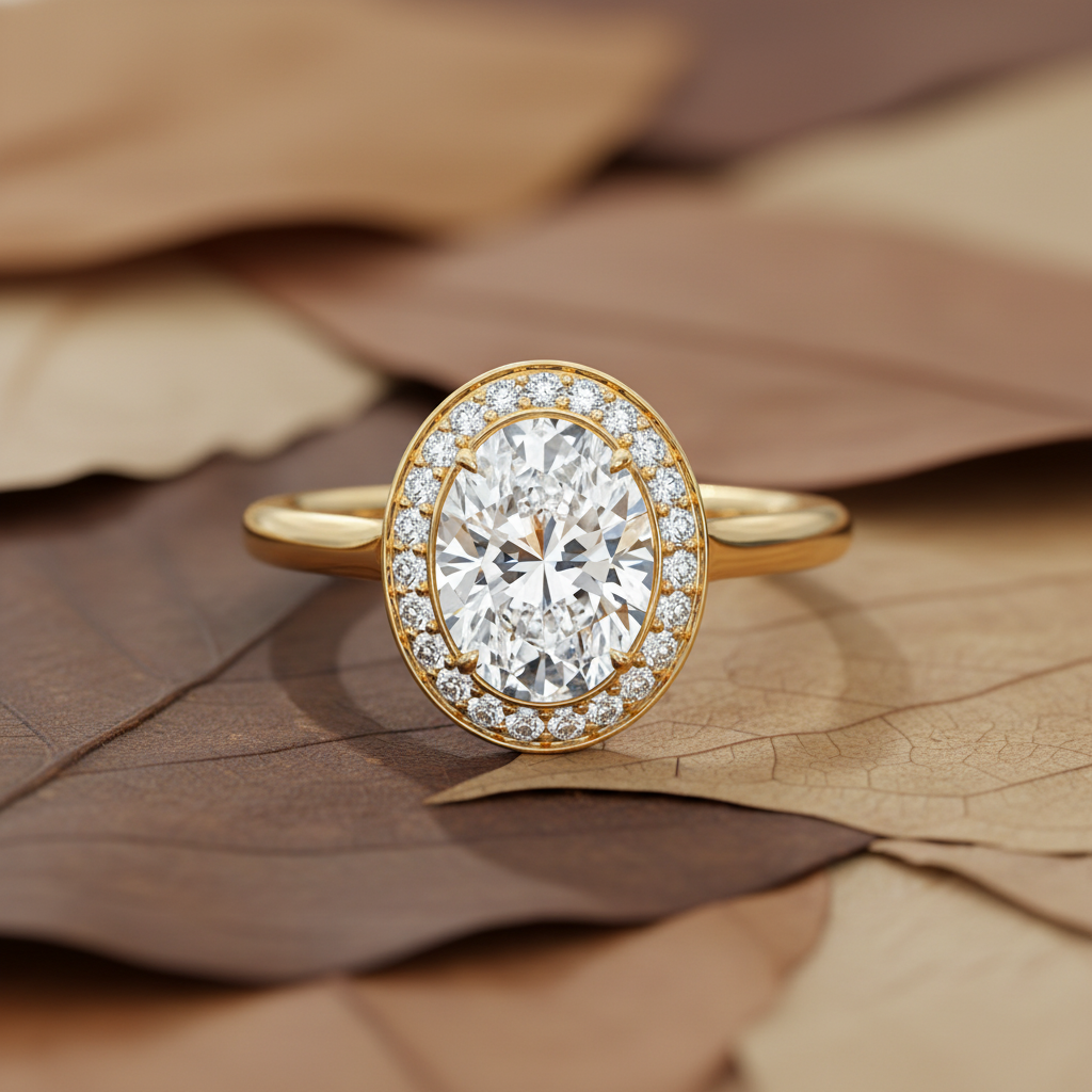 2.00 CT Oval Moissanite Diamond Bezel Halo Wedding Ring